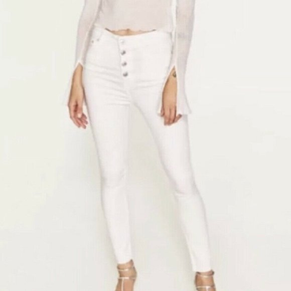 NWT ZARA The High Waist Button Fly Cutoff Stretch Ankle Skinny Jeans